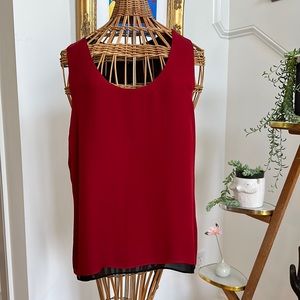 Red silk/viscose shell with black underlay. Theory. Go office to holiday party!